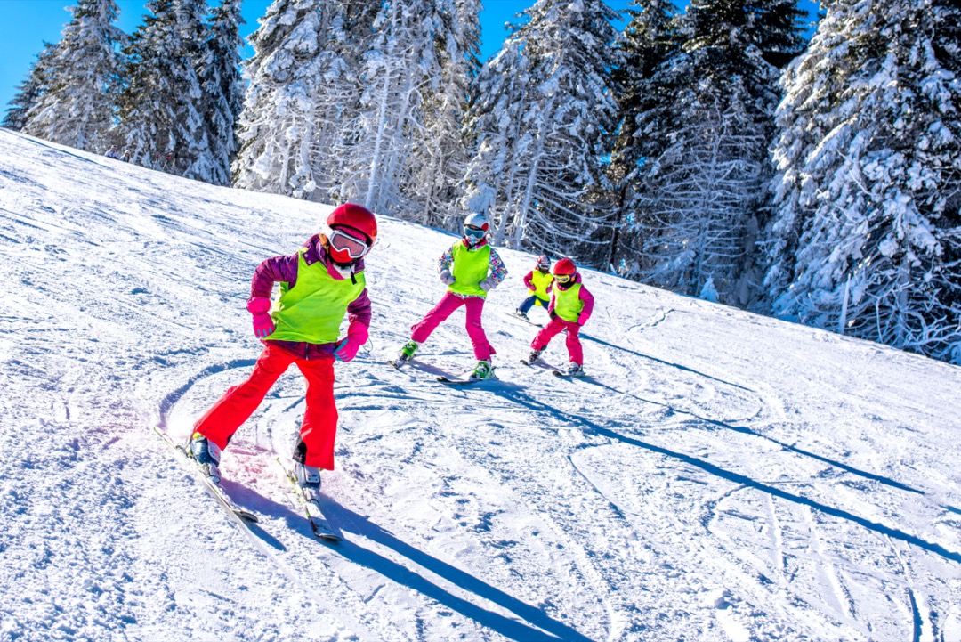 Kids taking ski lessons